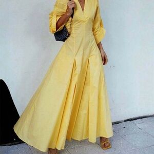 Yellow Collared V Neck Maxi Dress